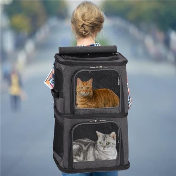 2-in-1 Double Pet Carrier Backpack for Small Cats and Dogs, Portable Pet Carrier - Picture 7 of 8
